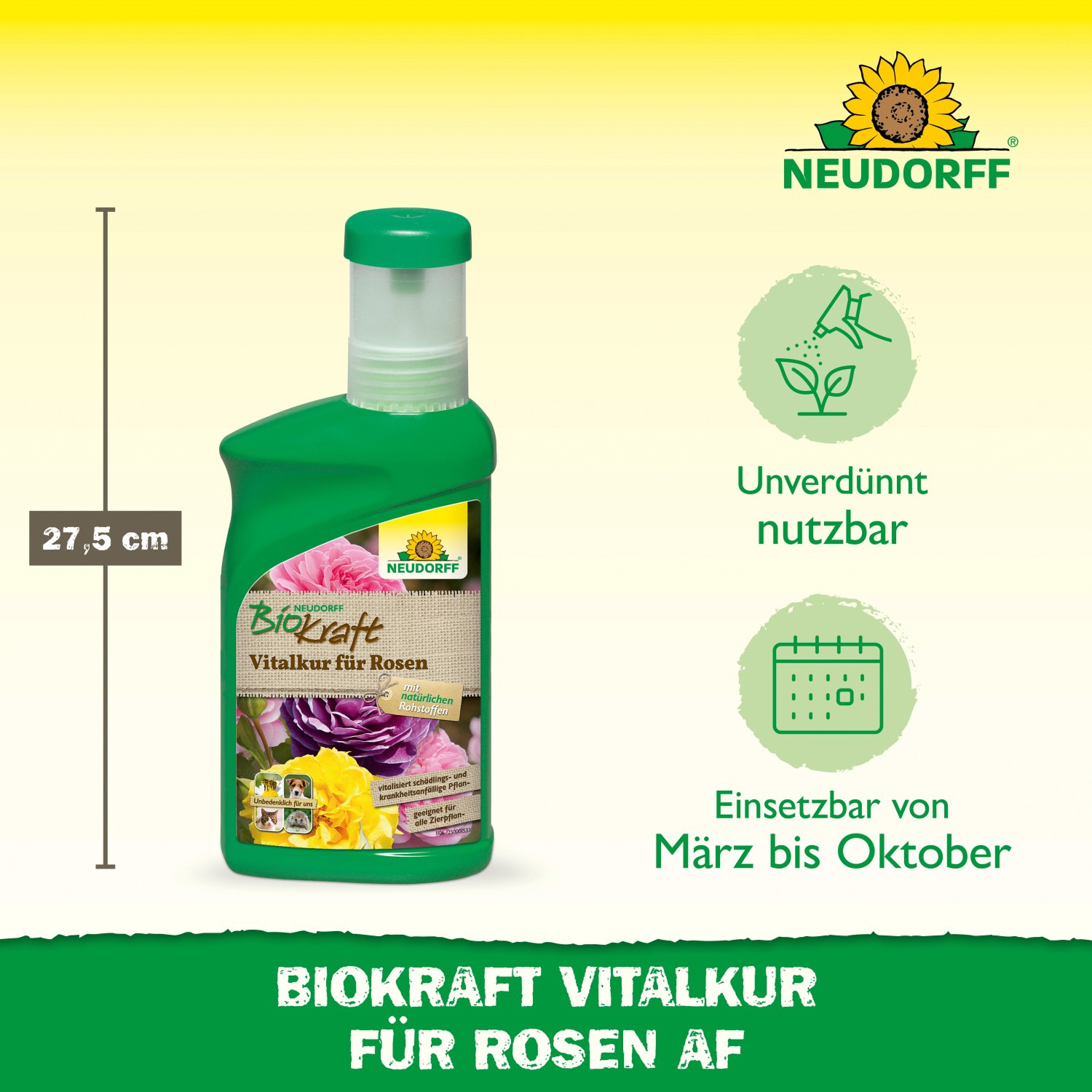 Neudorff BioKraft Vitalkur für Rosen, 300ml Flasche. Pflanzenstärkungsmittel für gesunde Rosen.