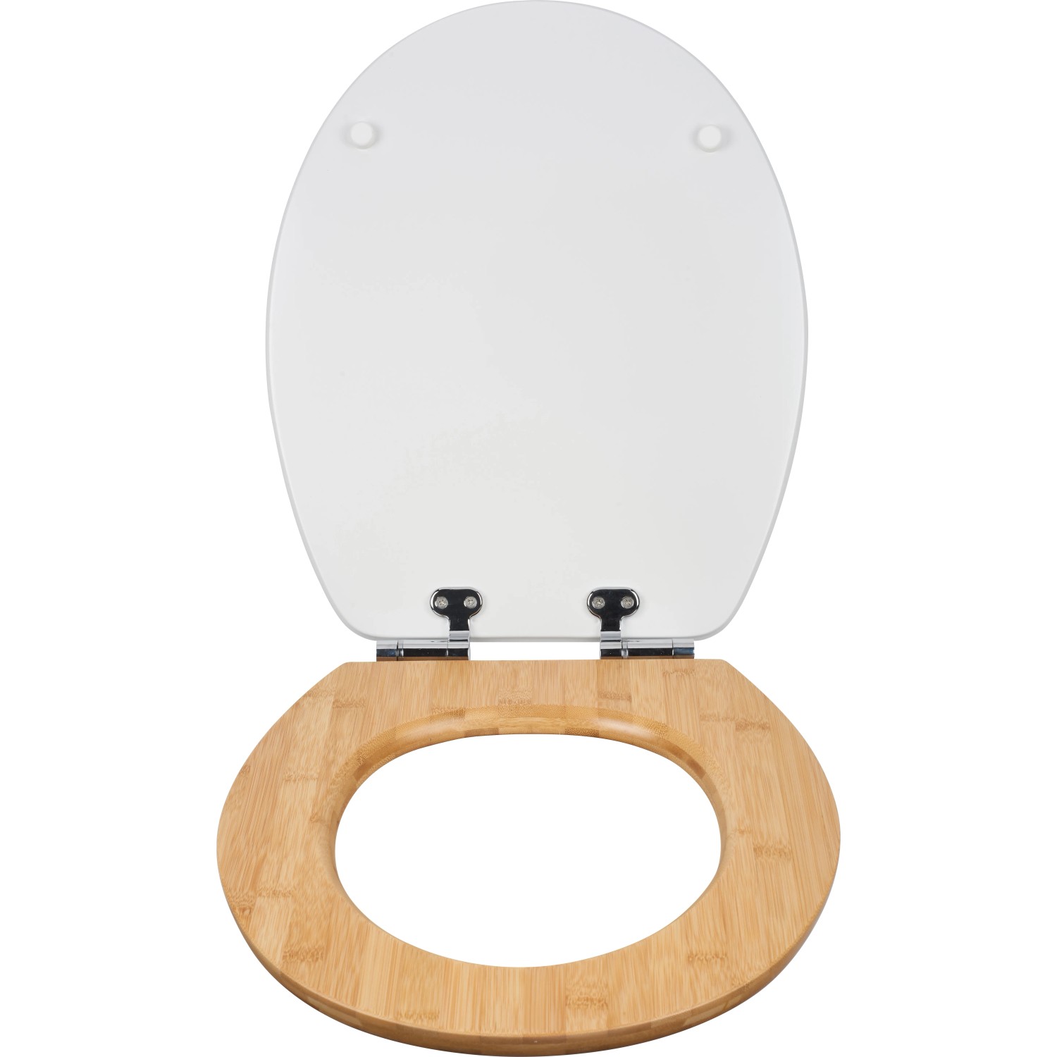 Offener, weißer WC-Sitz Holena von baliv mit Holzkern und Absenkautomatik.
