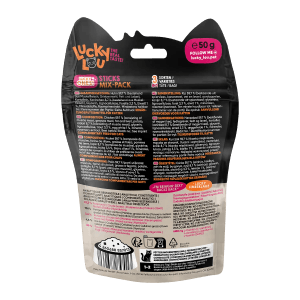Lucky Lou Katzen-Trockenfutter Sticks Mixpack, 50g. Katzensnack mit Huhn und Hirsch.