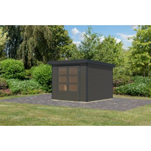 Karibu Gartenhaus Diego 3,5 B in Terragrau/Anthrazit mit Doppeltür und Fenster