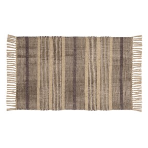 Graue Wenko Badematte Sambu (50x80 cm) aus Jute mit Fransen und Streifenmuster.