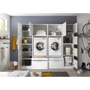 Respekta Hauswirtschaftsraum Set Clara, 200cm, Weiß Matt, mit Waschmaschinenschränken, Hoch- und Wäscheschrank.