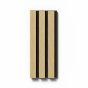 Akustikpaneel Muster Eiche unbehandelt, MDF mit schwarzem Filz. Holzpaneel für Wand- und Deckenverkleidung.