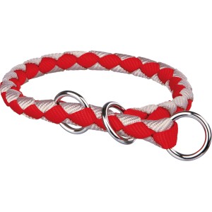 Geflochtenes Jollypaw Zug-Stopp-Hundehalsband, rot-silber, Größe M (39-45 cm).