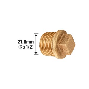 Gewinde-Stopfen aus Rotguss, 21 mm (R 1/2) zum Verschließen von Gewindefittings.