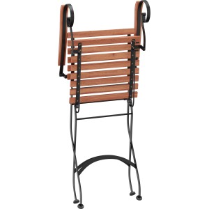 Zusammengeklappter, schwarzer Klappstuhl Montgomery aus Akazie und Eisen für den Garten.