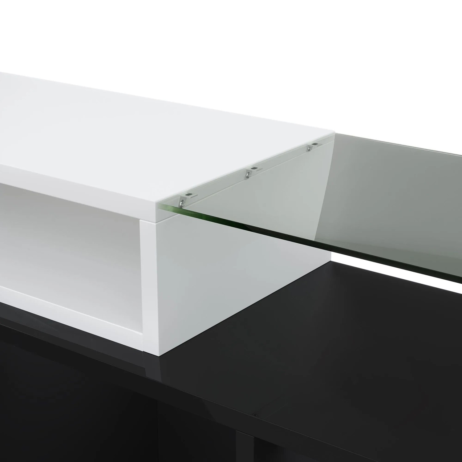 okwish TV Schrank mit LED Stauraum Glasoberfläche 200x35x60cm Hochglanz Weiß Schwarz_6