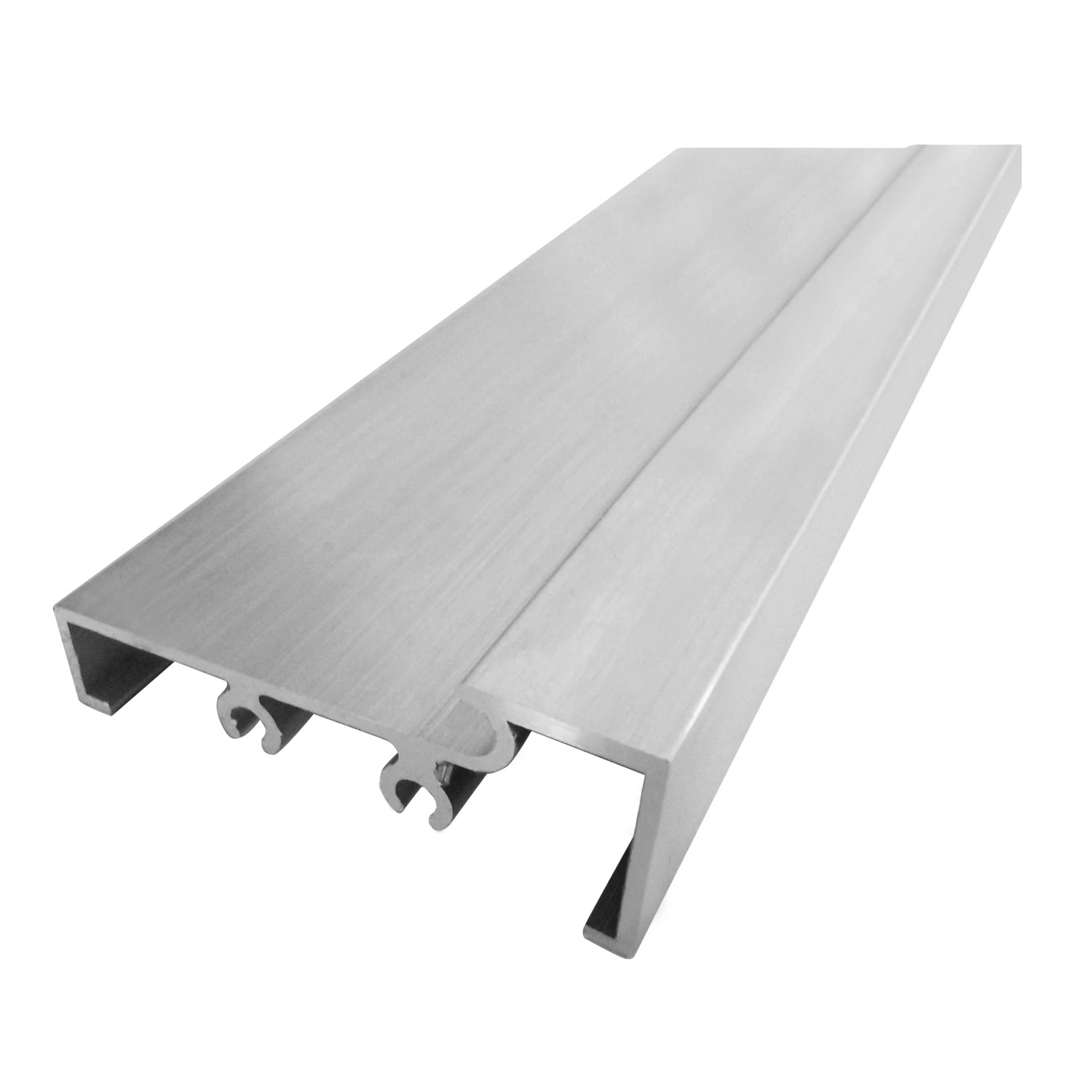 Detailaufnahme Aluminium-Bodenwinkelschiene für Kunststoff-Nebeneingangstür.