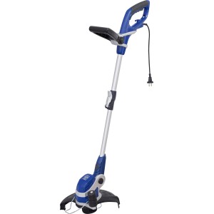 LUX Elektro-Rasentrimmer E-RT-650/29, blau/silber, mit Kantenschneidfunktion und Pflanzenschutzbügel.