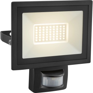 Schwarzer LED Außenstrahler mit Bewegungssensor, 21W, aus Aluminium für den Außenbereich.
