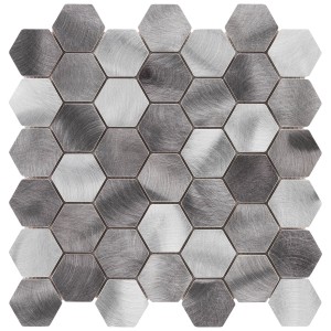 Mosaikfliese Aluminium Silver Hexagon, 30x30 cm, für Innenräume.
