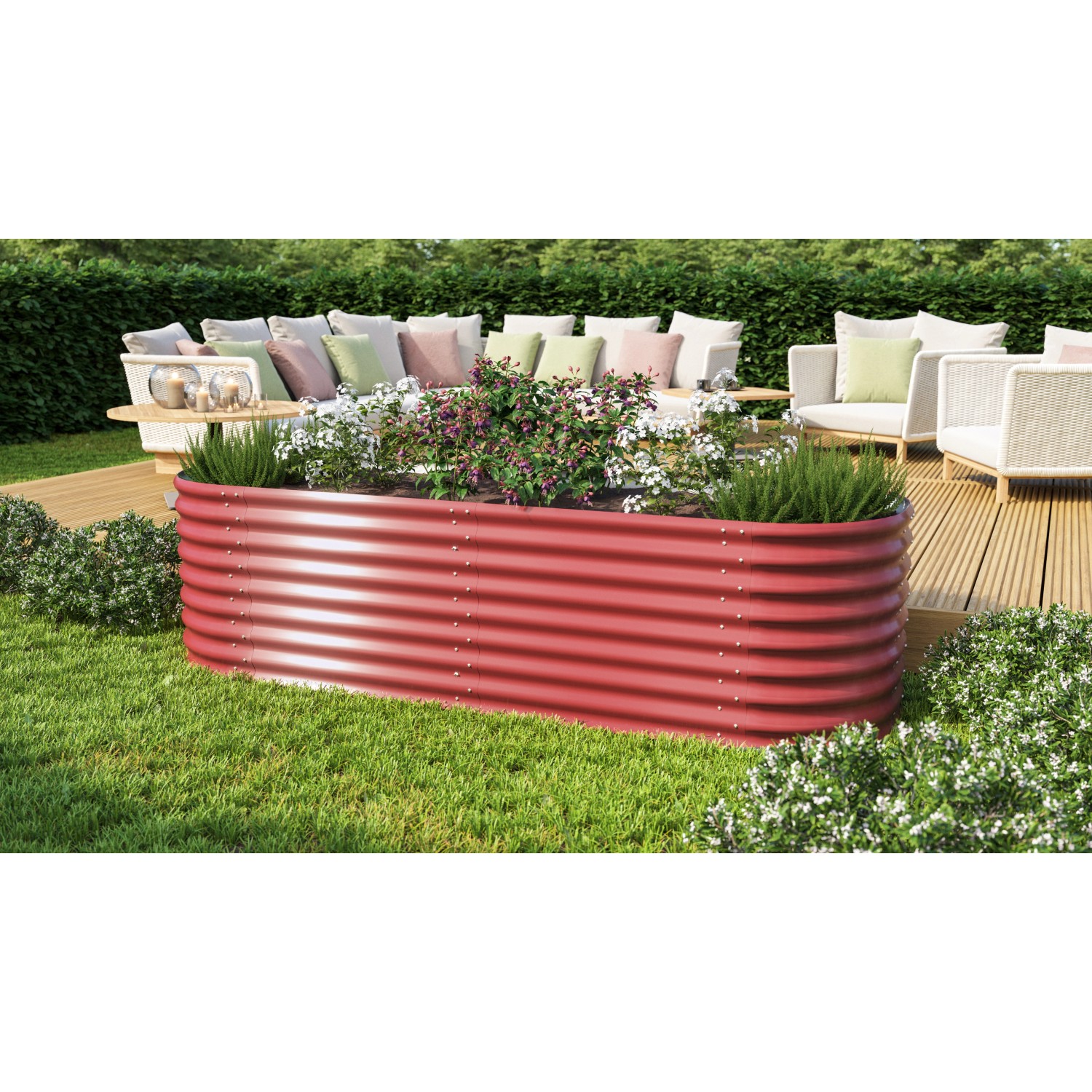 Vitavia Hochbeet Erweiterung Rubin, 80x63 cm, bepflanzt im Garten.