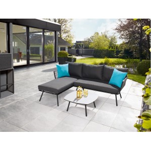 3-teilige Sofa-Gruppe Willow Lake mit Auflagen und Kissen für den Garten.