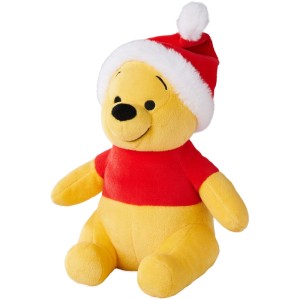 Winnie Puuh Plüschfigur, 25 cm, gelb-rot, mit Weihnachtsmütze und rotem Shirt. Ideal als Weihnachtsgeschenk.