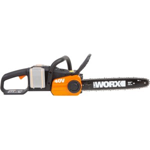 Worx Akku-Kettensäge WG384E.9, 40V (2x20V) Solo, mit orangenem Gehäuse und schwarzem Griff.