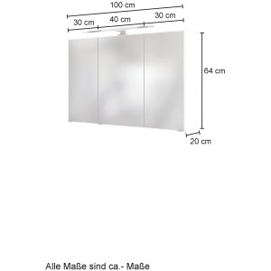 Held Möbel Bari Spiegelschrank 100 cm in Wotaneiche mit LED-Leuchte.