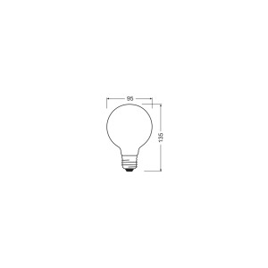 Technische Zeichnung: Osram LED E27 Globe Leuchtmittel, Maße 13,5 x 9,5 cm.