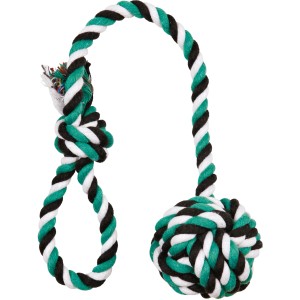 Jollypaw Spieltau mit Ball, 50cm, aus Baumwolle in Grün, Schwarz und Weiß.