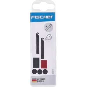 Fischer Flickbox 7-teilig: Selbstklebende Fahrradflicken und Reifenheber für schnelle Reparaturen.