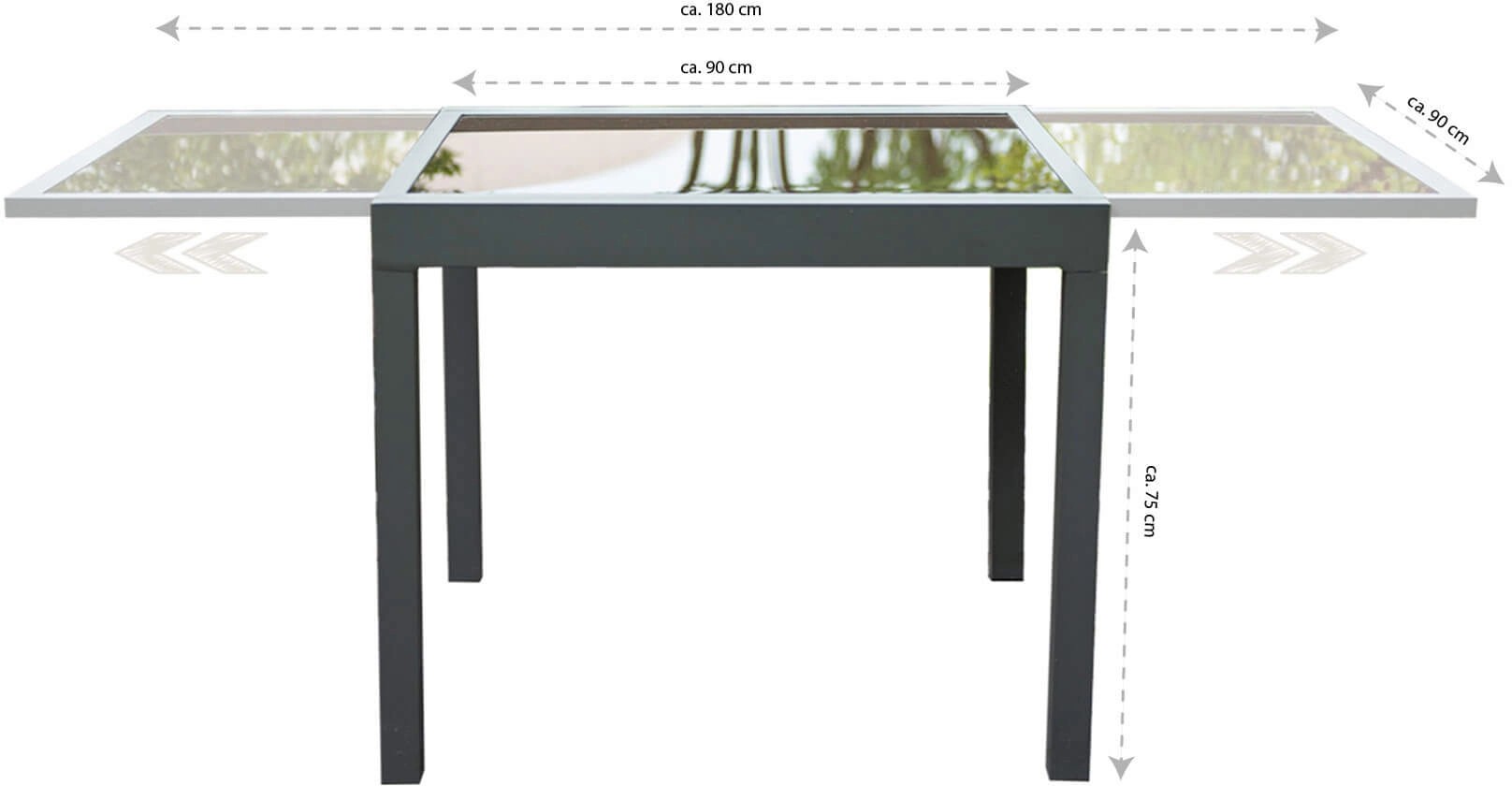 Home Deluxe Gartentisch Verano Ausziehbar 75 cm x 180 cm/90 cm x 90 cm