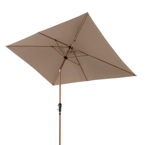 Doppler Kurbelschirm Life Wood, 300x200 cm, Greige. Rechteckiger Balkonschirm mit Holzoptik und Kurbel.