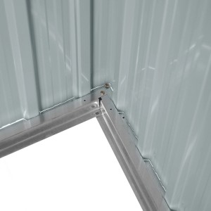 Detailaufnahme des Home Deluxe Geräteschuppens Bohio XS: Wandelemente und Metallrahmen.