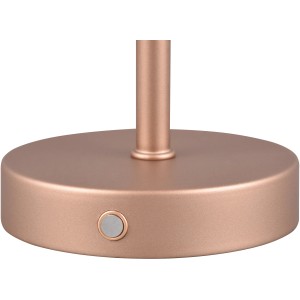 Detailaufnahme der Reality LED-Tischleuchte Jeff in Coffee: runder Fuß und schlanker Stab.