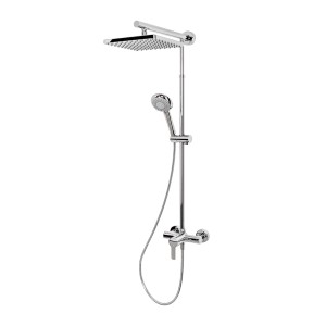 Schulte ExpressPlus Duschsystem Rain mit eckiger Kopf- und Handbrause, verchromt.