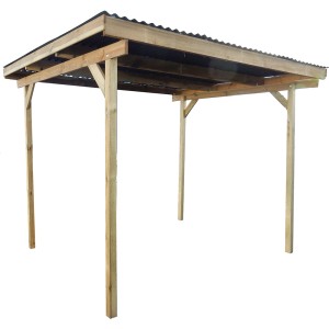 Holz Unterstand/Carport Mini, 300x250 cm, mit 4 Pfosten aus Nadelholz und PVC Dachplatten.