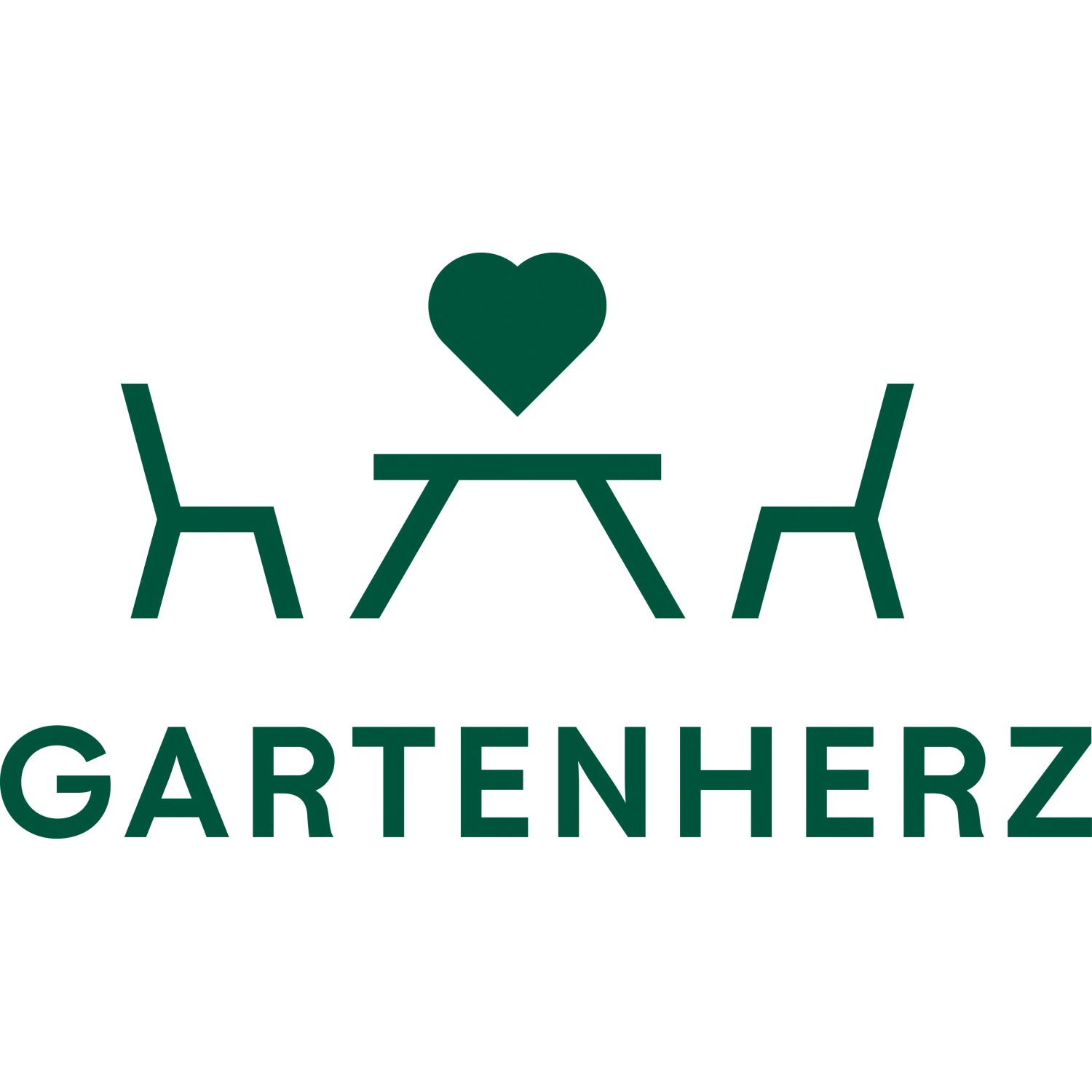 Logo von Gartenherz: Gartentisch mit zwei Stühlen und einem Herz darüber.
