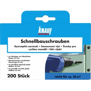 Knauf Schnellbauschrauben TN 3,5x55 mm, 200 Stück, für Gipskartonplatten, zur Befestigung im Innenbereich.