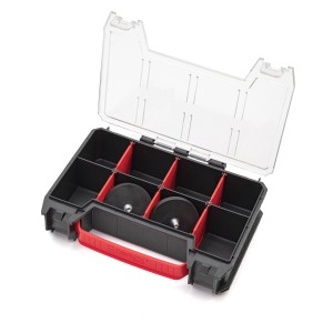 Qbrick System PRO Organizer 300, 200, 100 MFI Set mit Wandadapter, Werkzeugkoffer mit Fächern und Schaumeinsätzen.