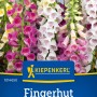 Kiepenkerl Fingerhut Excelsior-Hybriden, mehrfarbig. Blumensamen-Packung mit Blüten in Weiß, Rosa und Gelb.