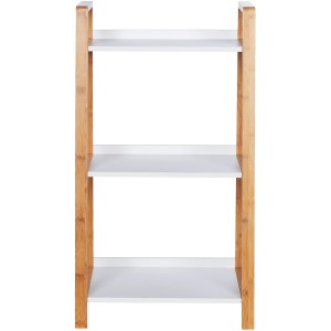 Wenko Regal Finja aus Bambus mit 3 weißen MDF-Etagen, braunes Holz.