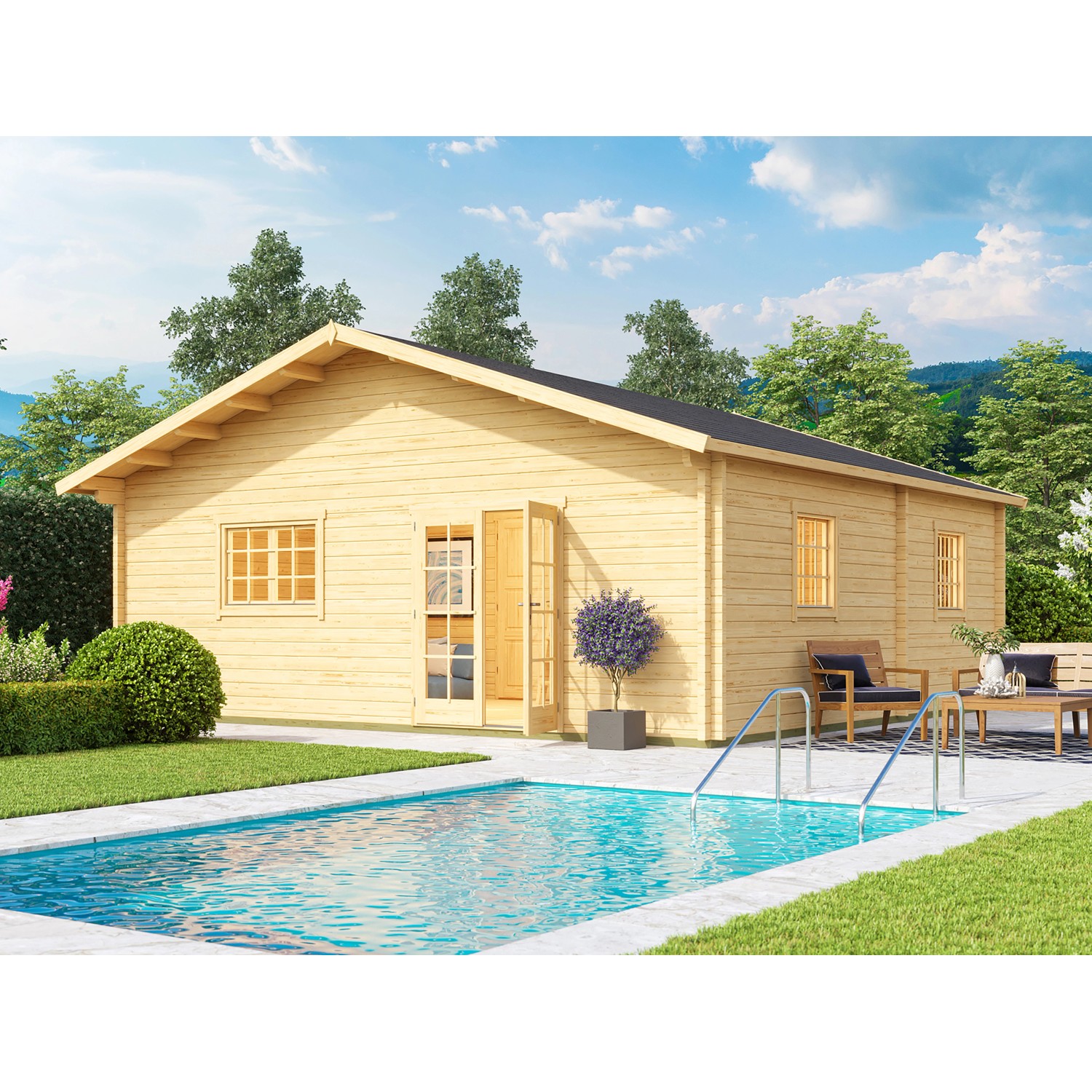 WEKA Weekendhaus Typ 703 mit Schlafboden Natur BxT 600 cm x 600 cm