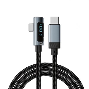 Schwarzes USB-C Ladekabel DC-280, 100W, 1,2m mit digitaler Anzeige für Audio & Video.