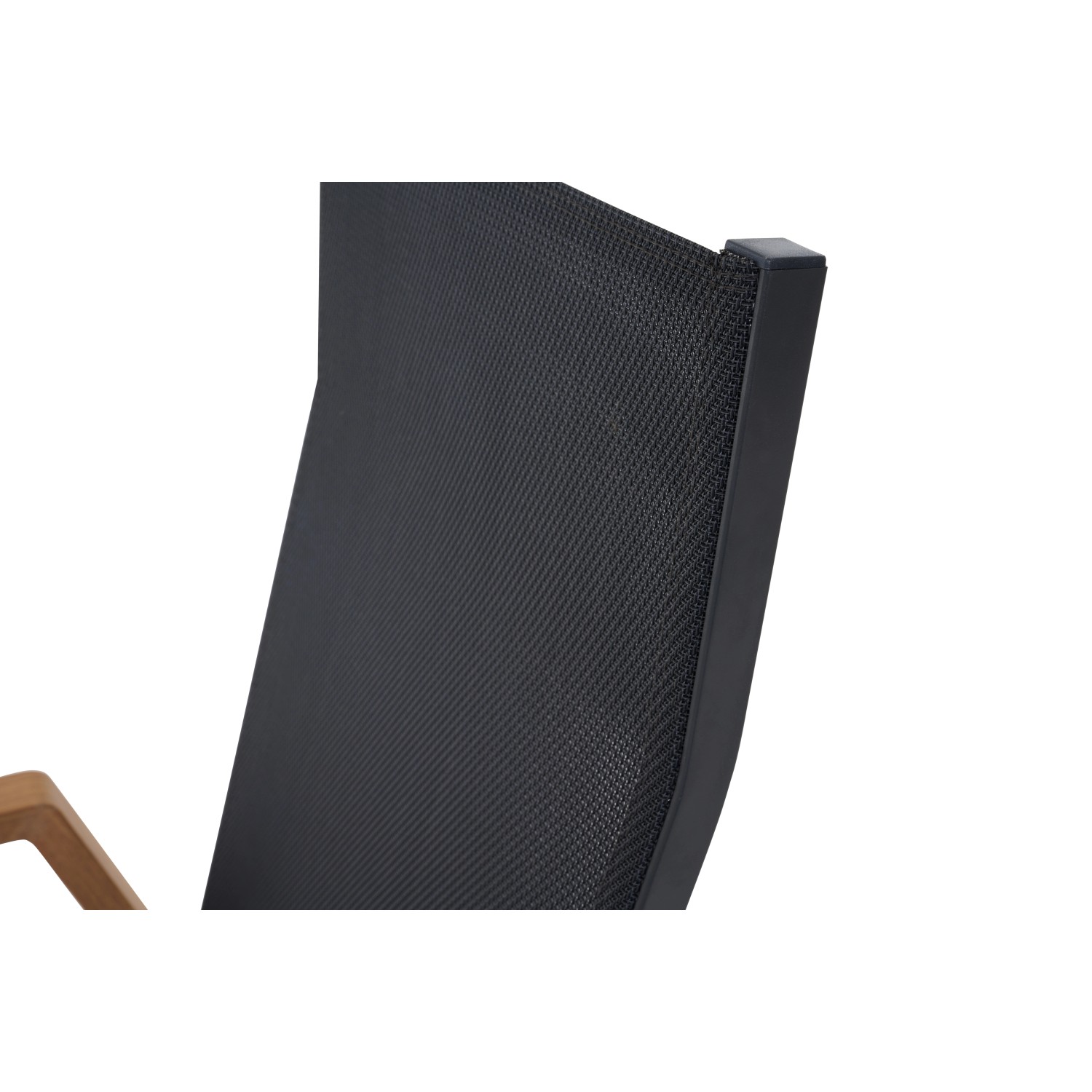 Detailaufnahme: Siena Garden Dining Sessel Move Catania, schwarz-braun. Gartenstuhl mit atmungsaktivem Bezug.