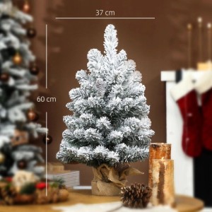 HOMCOM künstlicher Weihnachtsbaum, 60 cm hoch, schneebedeckt mit Kiefernzapfen, Leinenfuß. Festliche Tischdeko.