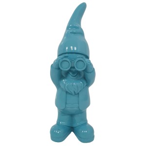 Blaue Deko-Figur: Zwerg mit Fernglas, 38 cm hoch, für die Gartendekoration.