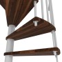 Detailaufnahme: Minka Spindeltreppe Spiral Smart, Walnuss-Holzstufen, weiße Metallteile.