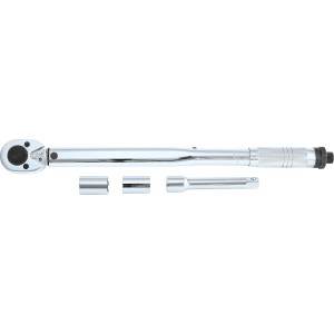 LUX Drehmomentschlüssel-Set, 4-teilig, mit Stecknüssen und Verlängerung, 40-210 Nm.