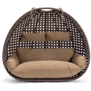 Home Deluxe Hängesessel-Korb Twin, braun, mit Kissen. Hängesessel für 2 Personen.