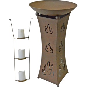 Pflanzschale in Rost-Optik mit LED-Beleuchtung und Kerzenhalter, Gartendekoration.