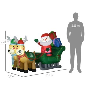 HOMCOM aufblasbarer Weihnachtsmann mit Rentieren im Schlitten, LED-beleuchtet. Große Weihnachtsdekoration für draußen.