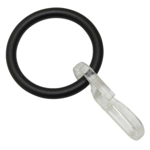 Schwarzer Gardinenring Kos (Ø 27mm) mit Faltenlegehaken, 6er-Pack für Gardinenschienen.