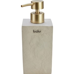 baliv Cosy Cave Seifenspender in Beton-Optik Beige-Gold für moderne Bäder.