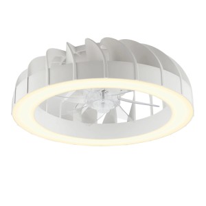 Weiße LED-Deckenleuchte Fanora mit Ventilator, Ø 46 cm. Moderne Deckenlampe mit integriertem Ventilator und LED-Ring.