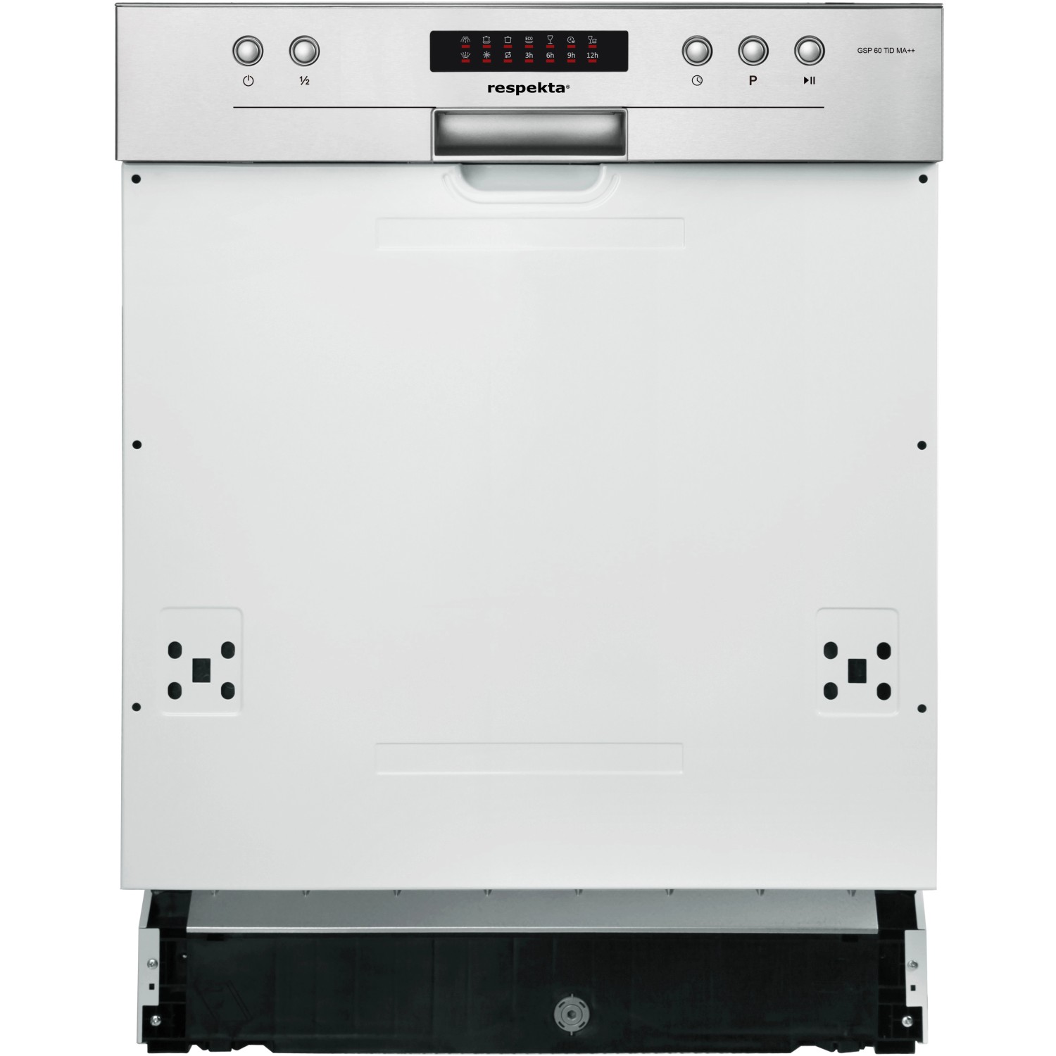 Respekta Geschirrspüler teilintegriert, weiße Front mit silberfarbenem Bedienfeld. Teil der Economy Küchenzeile.