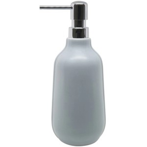 Grauer Spirella Elements Seifenspender Sense aus Keramik mit Chrom-Pumpe.