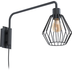 Schwarze Eglo Wandlampe Tabillano 1 mit Vintage-Design und E27-Fassung.